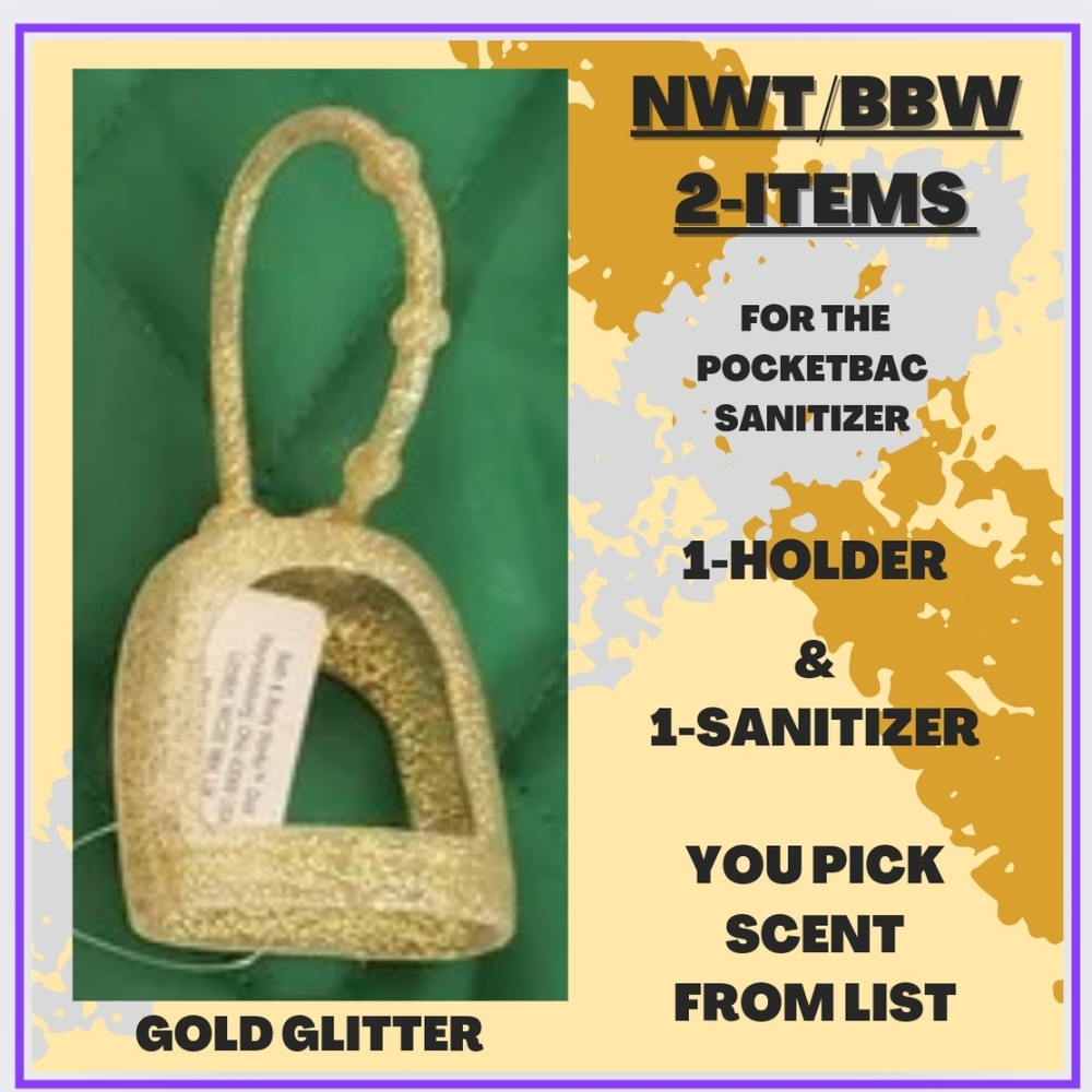 🔥2-ITEMS/GOLD HOLDER & SANITIZER <YOU CHOOSE SCENT>NEW/BBW/POCKETBAC